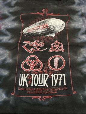 Cropped Led Zeppelin UK Tour 1971 Tie-Dye T-Shirt Black Red Women's Size S